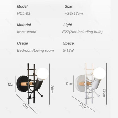 Stevvex wall sconce ST10LM1584DEW with iron+wood ladder frame, black & white variants on Tampa Home & Garden Store