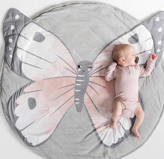 Baby play mat round cotton carpet with grey butterfly design by Stevvex on Tampa Home & Garden Store