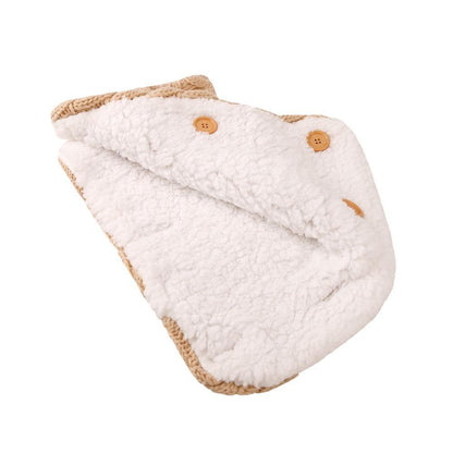 Stevvex baby swaddle blanket white fluffy fabric with tan edge and buttons newborn wrap on Tampa Home & Garden Store