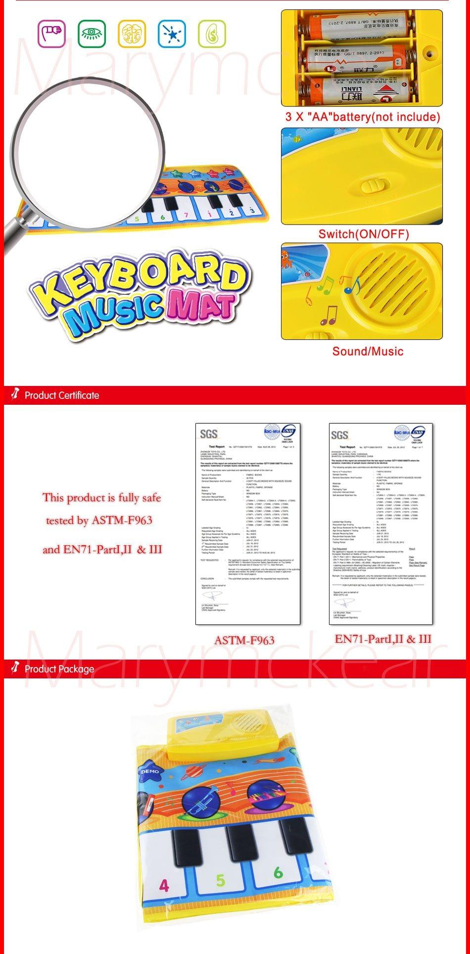 Stevvex Music Piano Play Mat with keyboard and yellow battery module on/off switch for kids on Tampa Home & Garden Store