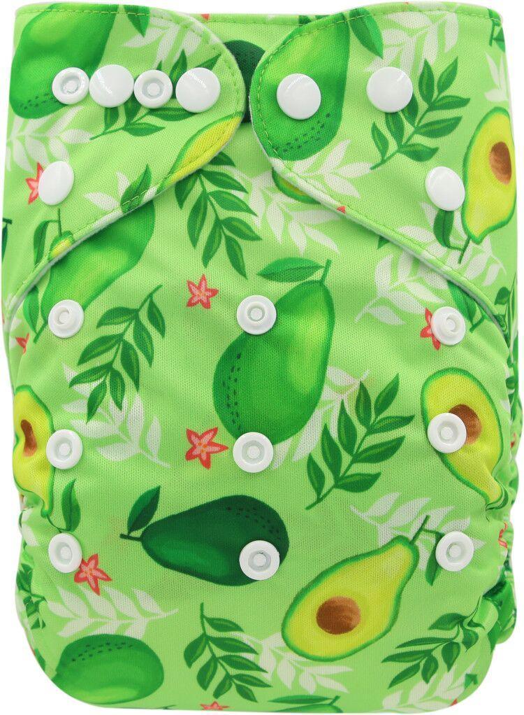 Stevvex baby cloth diaper with avocado print, green pocket, snap closures, unisex on Tampa Home & Garden Store