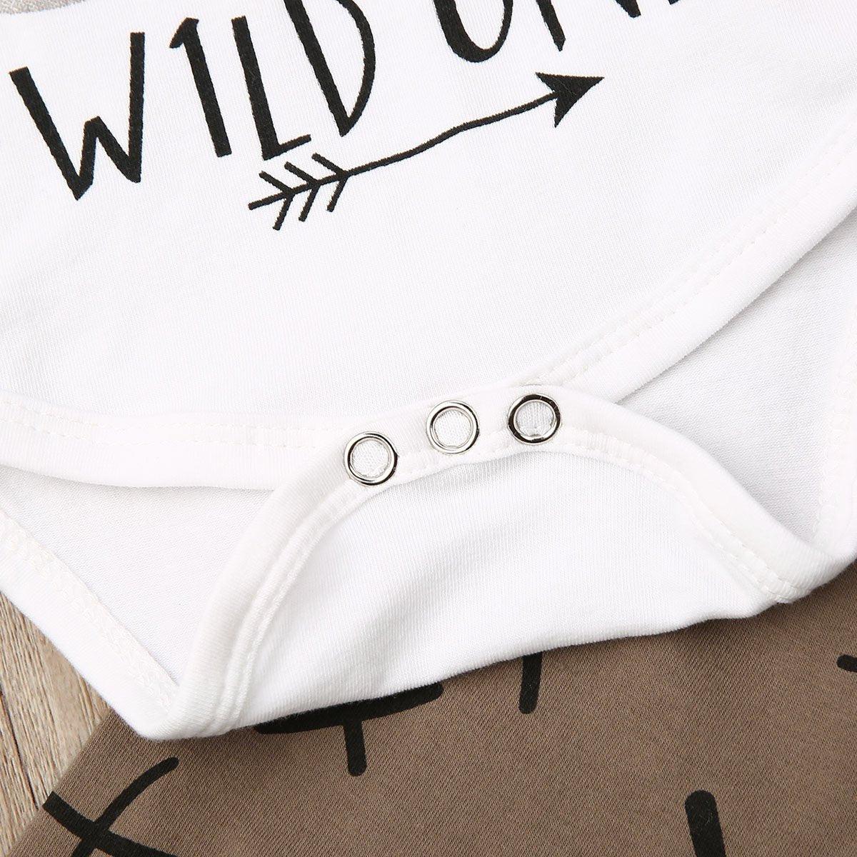 Stevvex white baby romper set with wild print and arrow snaps on Tampa Home & Garden Store