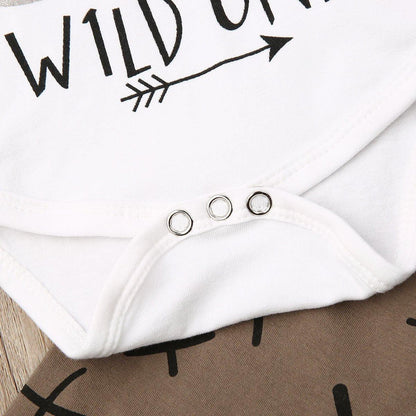 Stevvex white baby romper set with wild print and arrow snaps on Tampa Home & Garden Store