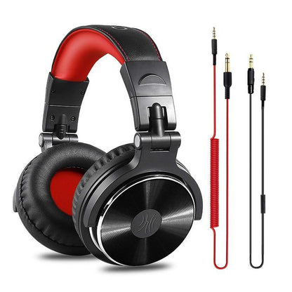 Stevvex wired over-ear headphones with mic, black/red, three detachable cables on Tampa Home & Garden Store
