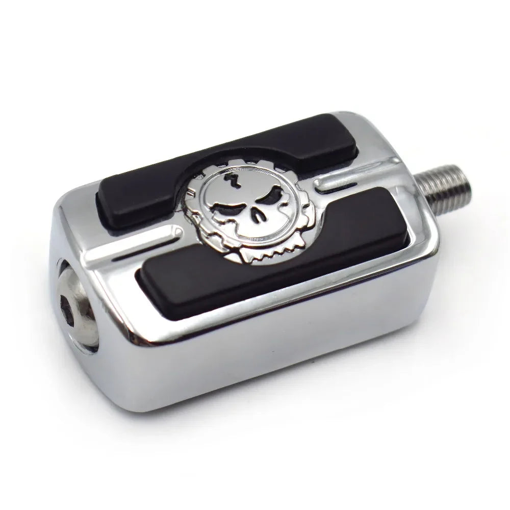 Chrome skull shifter foot peg for Harley, chrome body with black rubber pads, by BikerZoneZ on Tampa Home & Garden Store