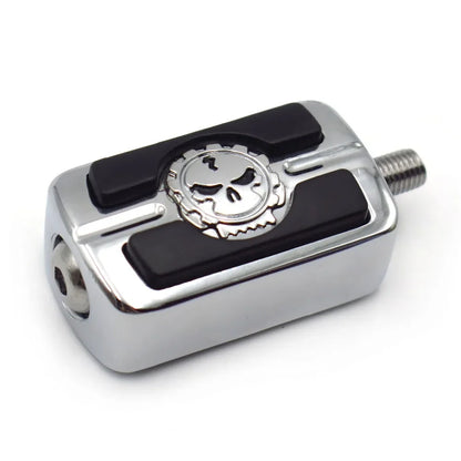 Chrome skull shifter foot peg for Harley, chrome body with black rubber pads, by BikerZoneZ on Tampa Home & Garden Store