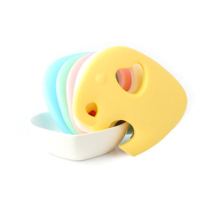 Stevvex baby silicone teether set of 5 pastel rings with a yellow animal-shaped front piece on Tampa Home & Garden Store