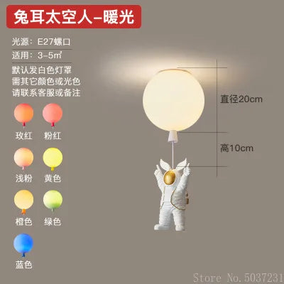 Decorbites Kids Space Balloon LED Ceiling Lamp with astronaut figure, 20cm globe, white glow on Tampa Home & Garden Store