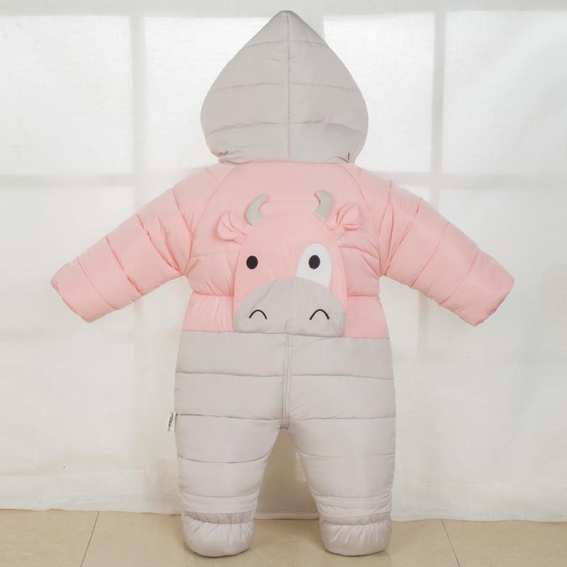 Baby pink and gray puffer snowsuit with hood and cute animal face Stevvex infant winter coat on Tampa Home & Garden Store