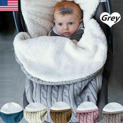 Stevvex gray knitted baby swaddle blanket with plush white lining for stroller on Tampa Home & Garden Store