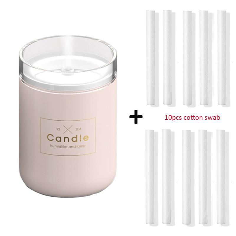 Stevvex 280ML ultrasonic candle humidifier diffuser in pink with 10 cotton swabs on Tampa Home & Garden Store