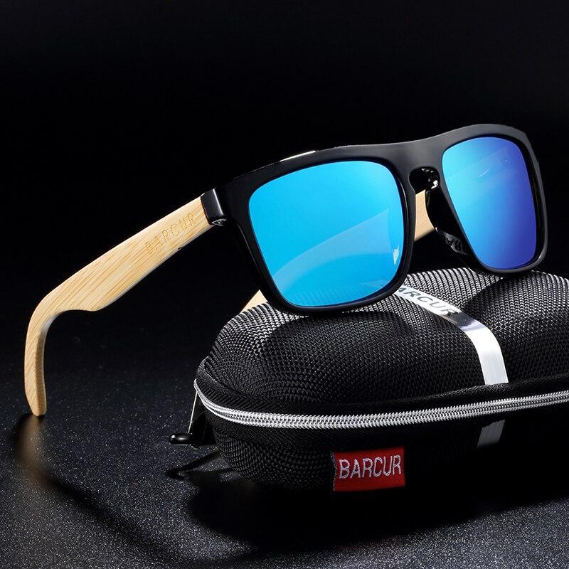 Stevvex polarized bamboo wood sunglasses with blue mirrored lenses, black frame on Tampa Home & Garden Store