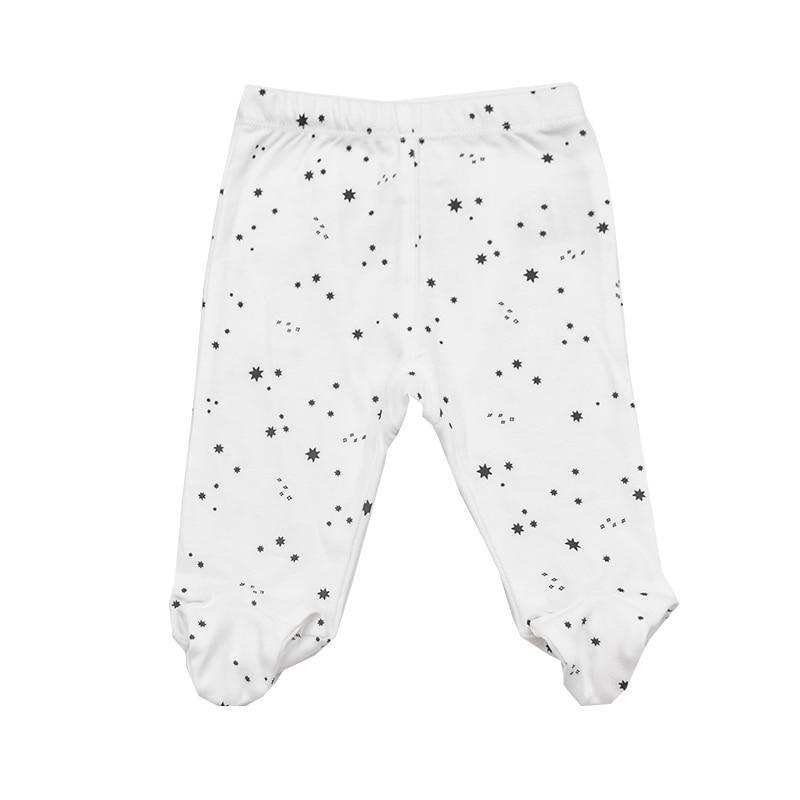 Stevvex baby trousers 0-18m white cotton unisex star print footed pants on Tampa Home & Garden Store