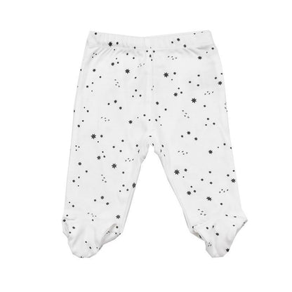 Stevvex baby trousers 0-18m white cotton unisex star print footed pants on Tampa Home & Garden Store