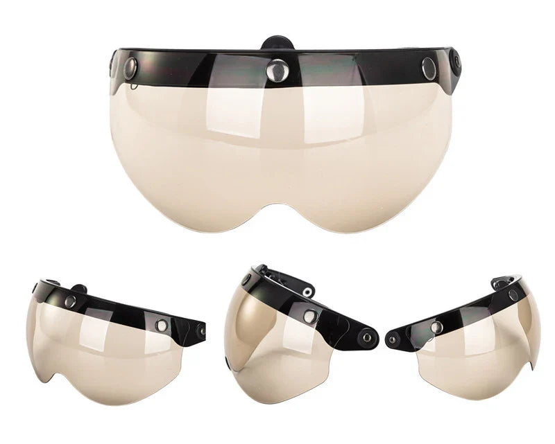 BikerZoneZ 3-snap visor for open-face helmets; tan shields with black mounting, set of 4 on Tampa Home & Garden Store