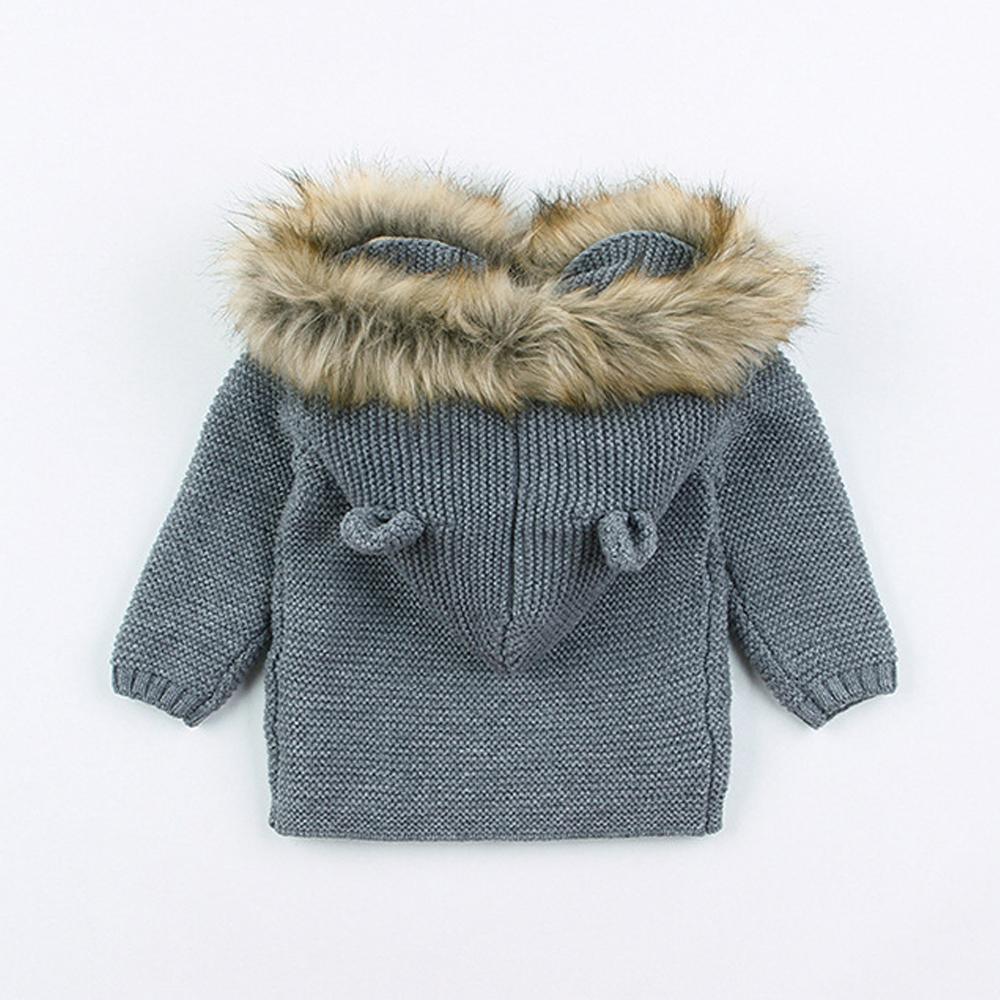 Baby hooded knitted jacket with fur trim, grey knit coat by Stevvex on Tampa Home & Garden Store