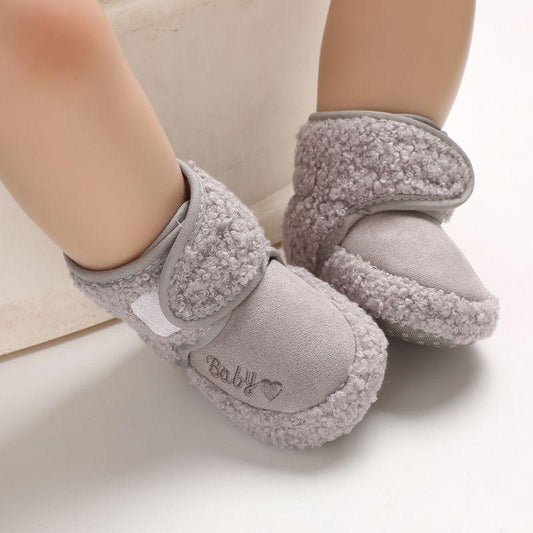 Stevvex baby winter warm first walkers pair gray plush suede soft sole with fluffy trim on Tampa Home & Garden Store