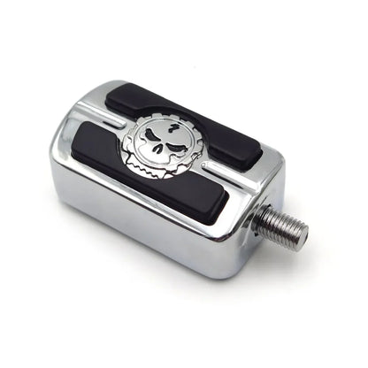 Chrome skull shifter foot peg with black rubber pads and threaded stud for Harley motorcycles on Tampa Home & Garden Store
