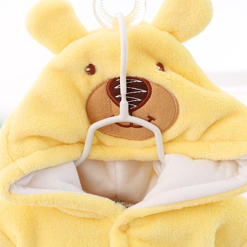 Stevvex yellow plush baby bear hooded romper, warm flannel jumpsuit with bear face hood on Tampa Home & Garden Store