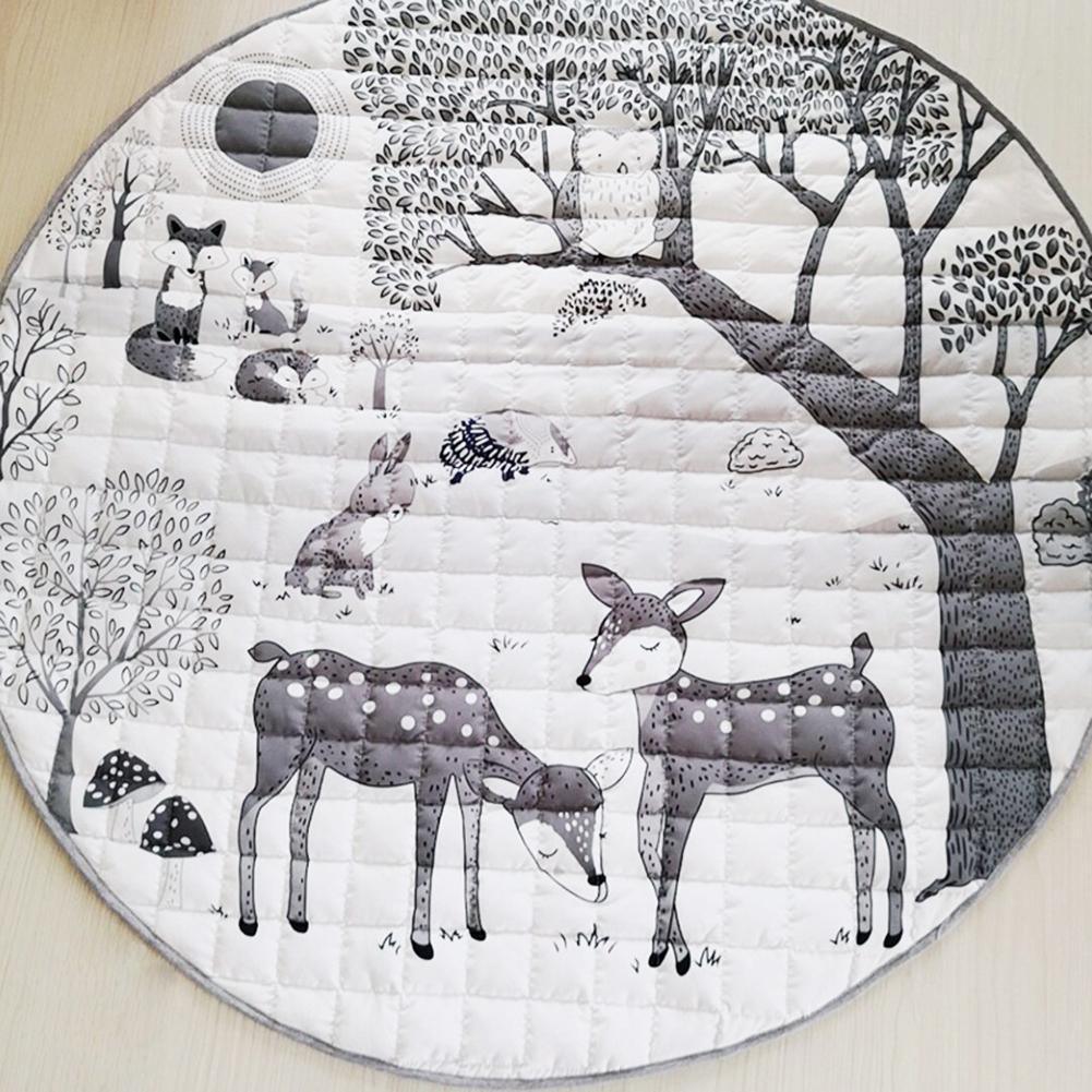 Stevvex round play mat with forest animals print, gray, soft cotton quilted for kids on Tampa Home & Garden Store