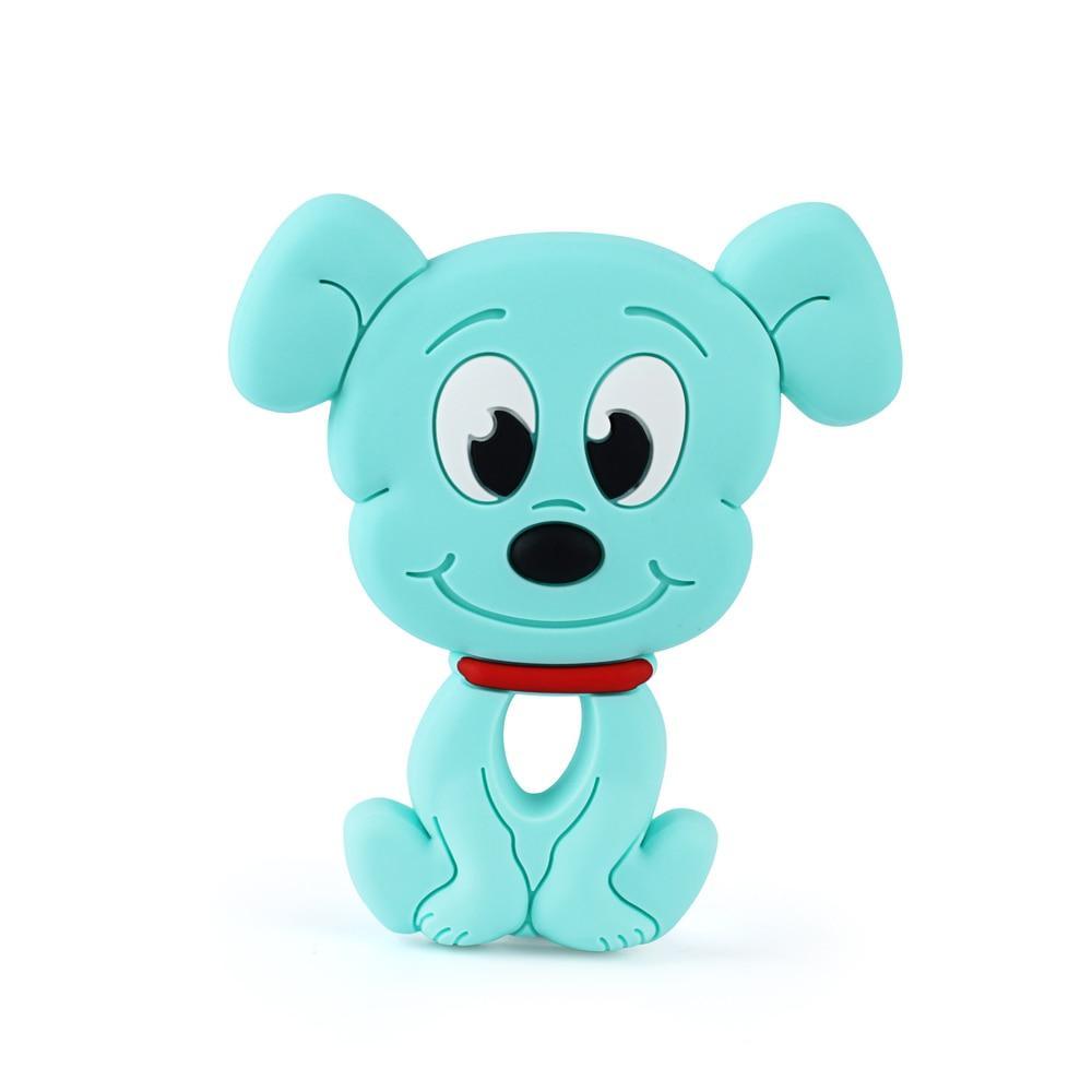 Stevvex baby silicone teether dog figure in teal with red collar on Tampa Home & Garden Store