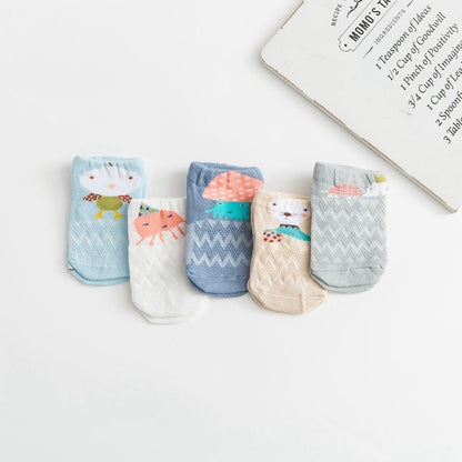 5 Pairs Thin Combed Cotton Cute Animal Baby Socks by Stevvex, pastel mesh short newborn socks on Tampa Home & Garden Store