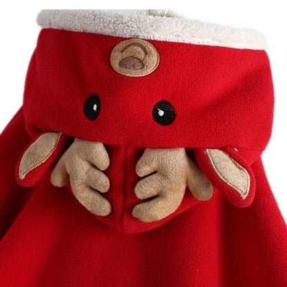 Stevvex red baby hooded parka with reindeer design, beige plush accents and white faux fur trim on Tampa Home & Garden Store