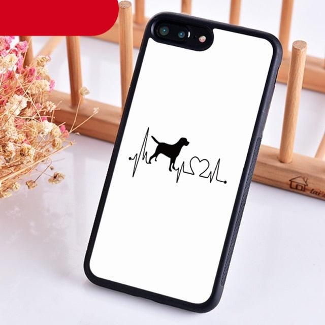 Stevvex iPhone case white back, black bumper, golden retriever silhouette and heartbeat design on Tampa Home & Garden Store