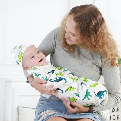 Newborn Stevvex swaddle wrap set with dinosaur print baby blanket and hat sleeping bag on Tampa Home & Garden Store