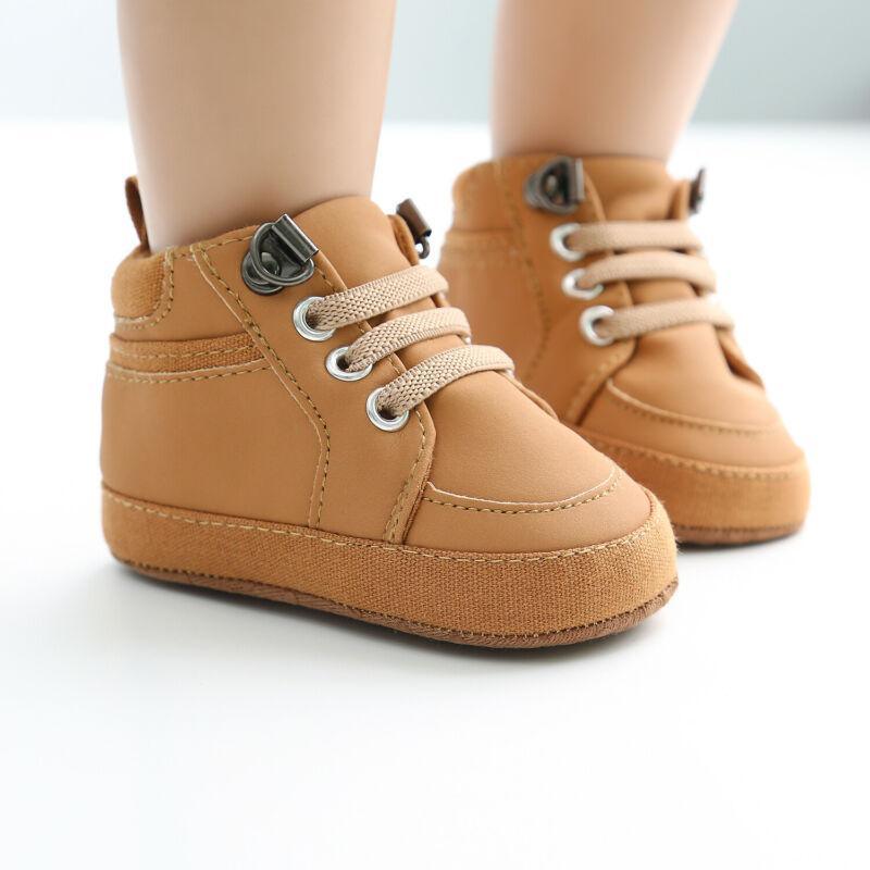 Warm newborn first walkers soft sole shoes tan leather with beige laces Stevvex pair on Tampa Home & Garden Store