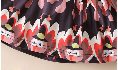 Newborn baby romper suspender dress Stevvex with cartoon flame pattern on dark fabric on Tampa Home & Garden Store