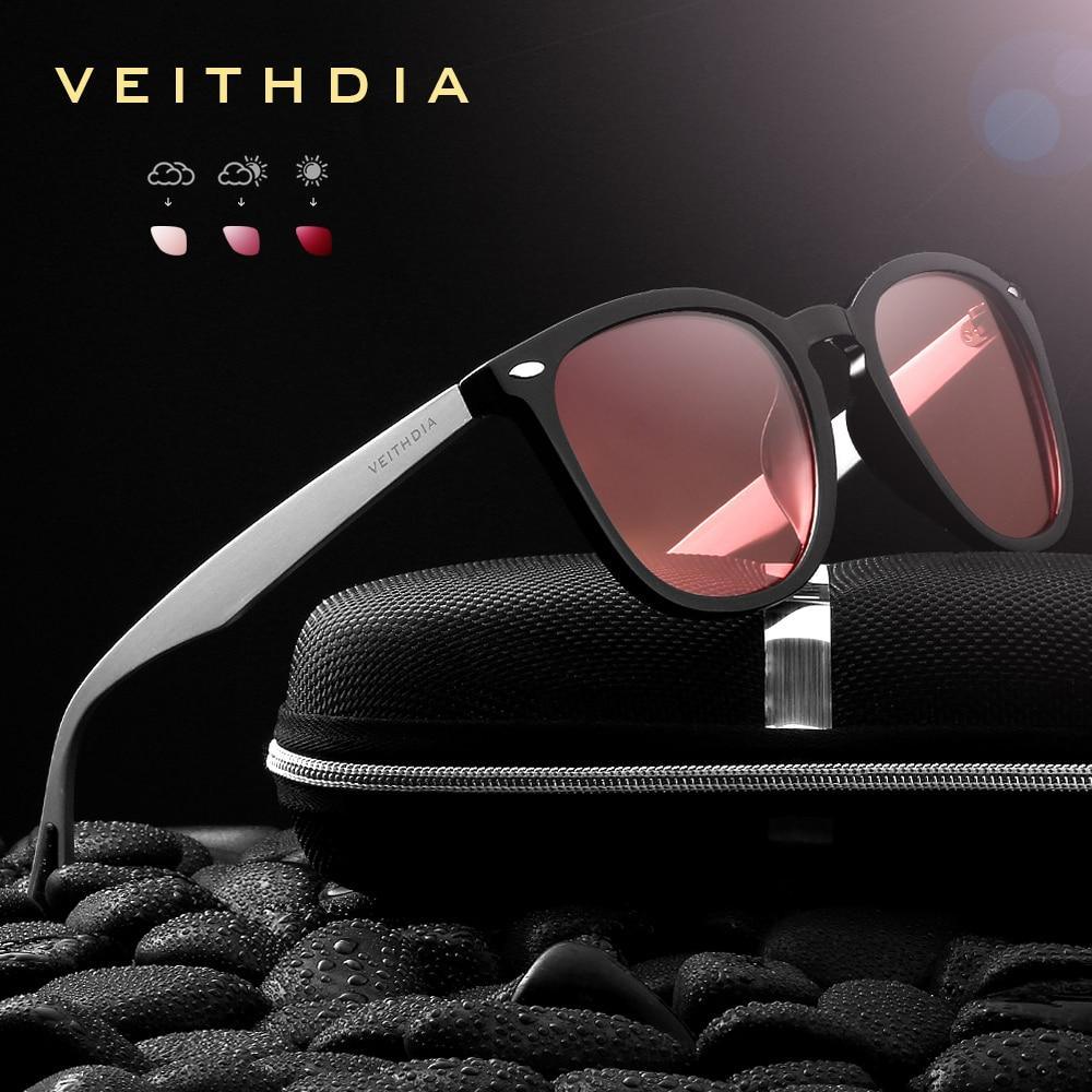 Stevvex unisex sunglasses with aluminum TR90 frame and pink photochromic lenses, black case on Tampa Home & Garden Store
