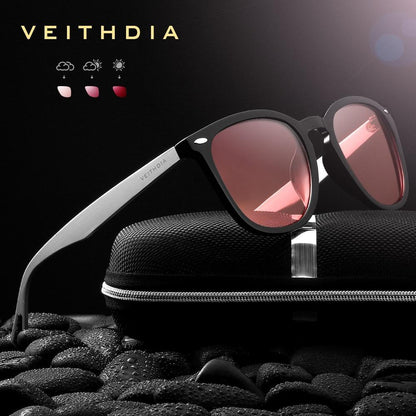 Stevvex unisex sunglasses with aluminum TR90 frame and pink photochromic lenses, black case on Tampa Home & Garden Store