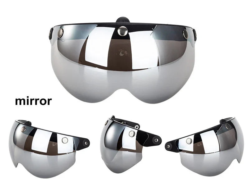 Universal 3-Snap Visor for Open-Face Helmet by BikerZoneZ, mirrored shield in 4 views on Tampa Home & Garden Store