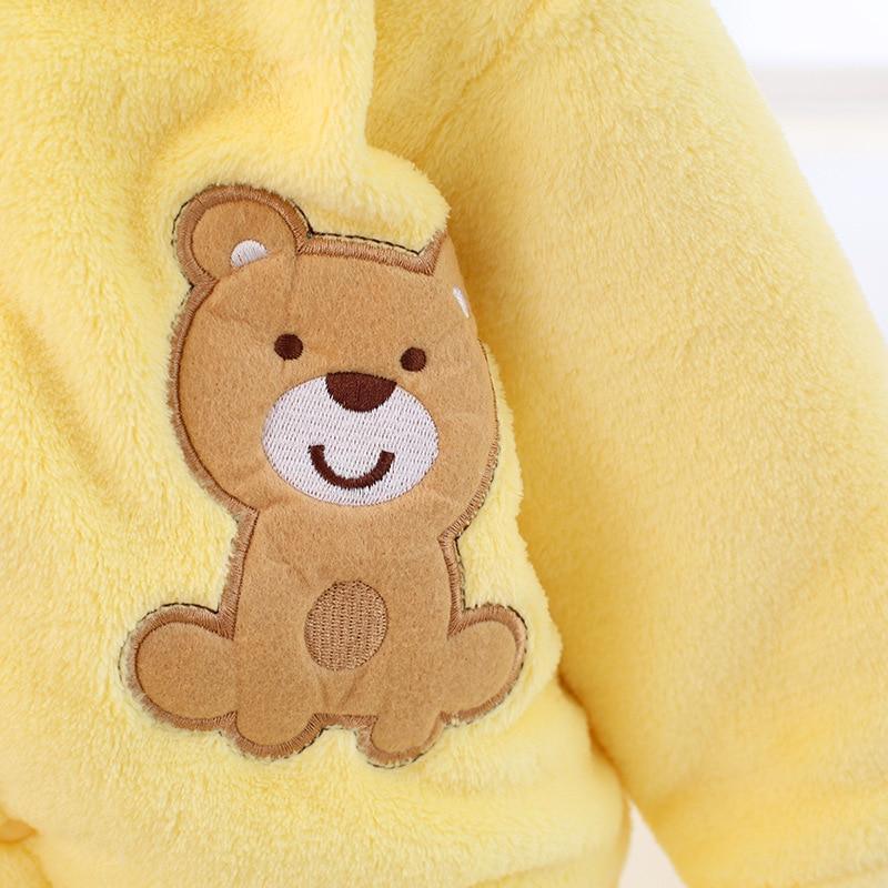Stevvex baby bear costume romper in bright yellow plush fleece with brown bear applique on Tampa Home & Garden Store