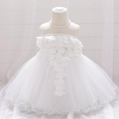 Stevvex Toddler White Lace Tutu Dress with petal applique and tulle skirt, wedding party gown on Tampa Home & Garden Store