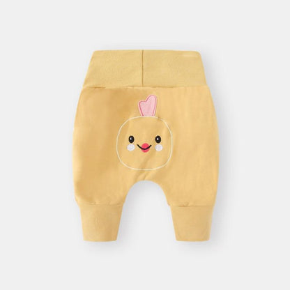 3-24M baby thick cotton pants with cute face applique, yellow, elastic waist on Tampa Home & Garden Store