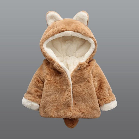 Stevvex baby girl rabbit hooded jacket tan plush with cream lining and ears on Tampa Home & Garden Store