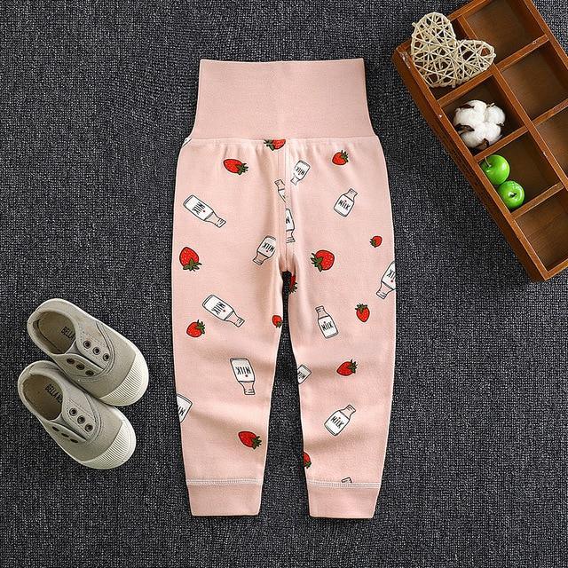 Baby pants pink cotton leggings Stevvex with strawberry milk bottle print for newborns on Tampa Home & Garden Store