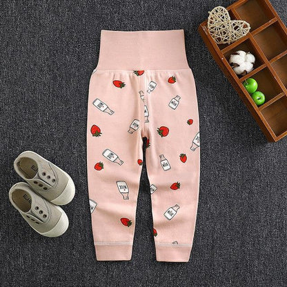 Baby pants pink cotton leggings Stevvex with strawberry milk bottle print for newborns on Tampa Home & Garden Store