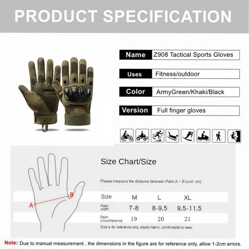 BikerZoneZ Tactical Sports Gloves Touch Design fullfinger motorcycle pair ArmyGreen/Khaki/Black on Tampa Home & Garden Store