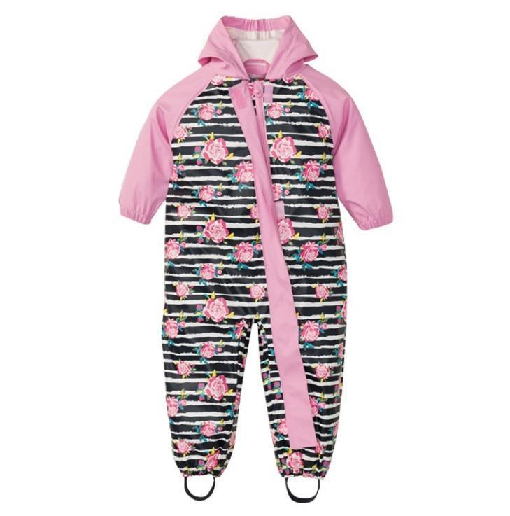 Stevvex kids ski jumpsuit with pink sleeves and hood, floral print, waterproof shell on Tampa Home & Garden Store
