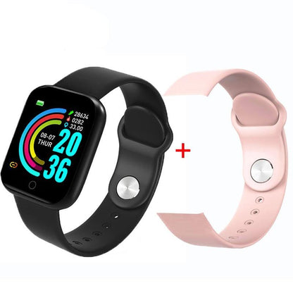 Stevvex smart watch with black silicone band and pink strap, square touchscreen on Tampa Home & Garden Store