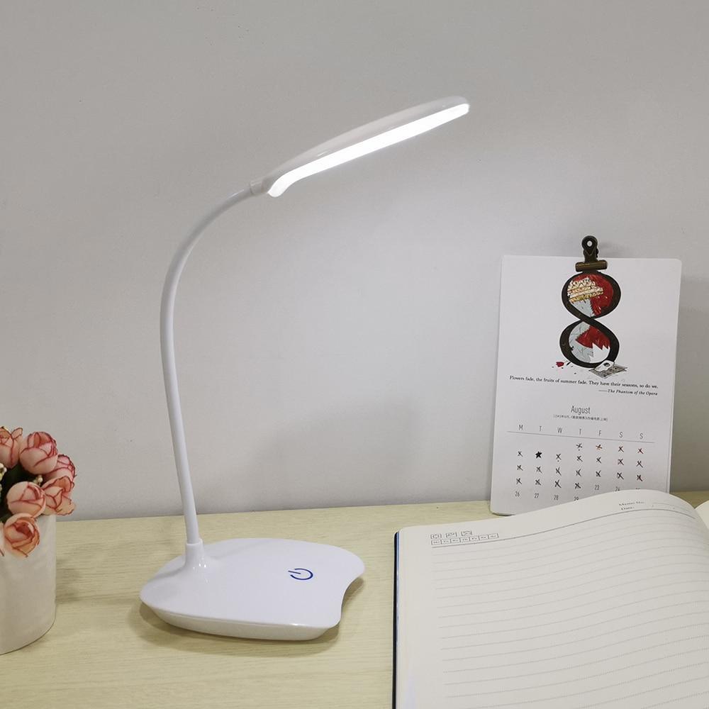 Stevvex white LED desk lamp with curved neck and slim light bar and base power button on Tampa Home & Garden Store
