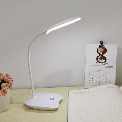 Stevvex white LED desk lamp with curved neck and slim light bar and base power button on Tampa Home & Garden Store