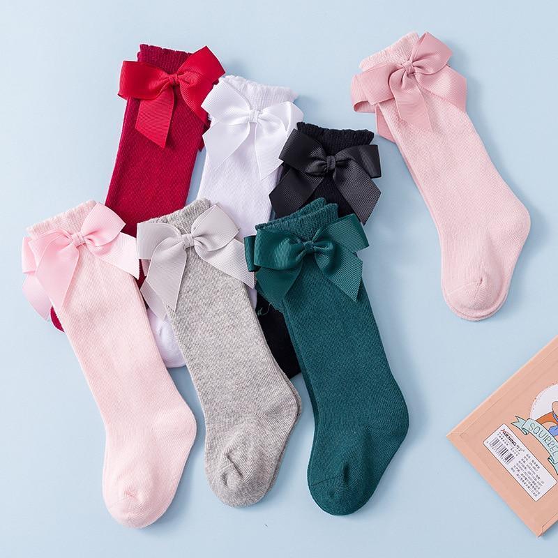 Stevvex baby girls knee socks 8 pairs with big bows soft cotton material in assorted colors on Tampa Home & Garden Store