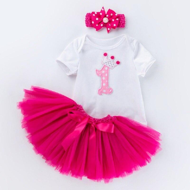 3-piece baby girl birthday outfit: white onesie with pink crown 1, hot pink tutu and headband on Tampa Home & Garden Store