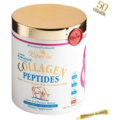 Kiperin Collagen Peptides 500g jar with gold lid, pink seal and collagen label on Tampa Home & Garden Store