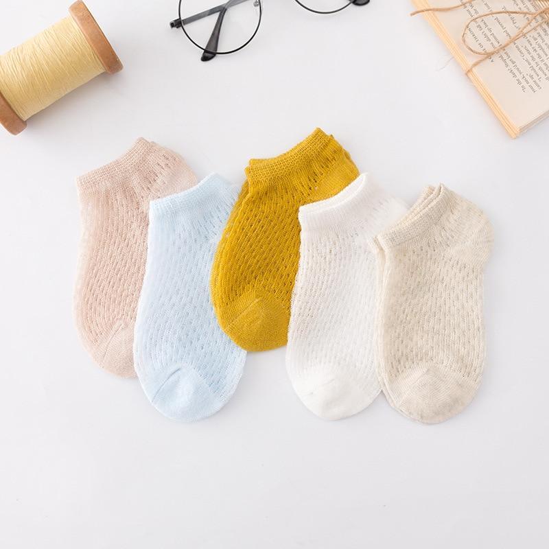 5-pair Stevvex baby socks set, mesh short cotton in pastel pink, blue, mustard, white, beige on Tampa Home & Garden Store