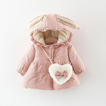 Stevvex pink dotted hooded cotton-padded jacket for newborn girls with bunny ears on Tampa Home & Garden Store